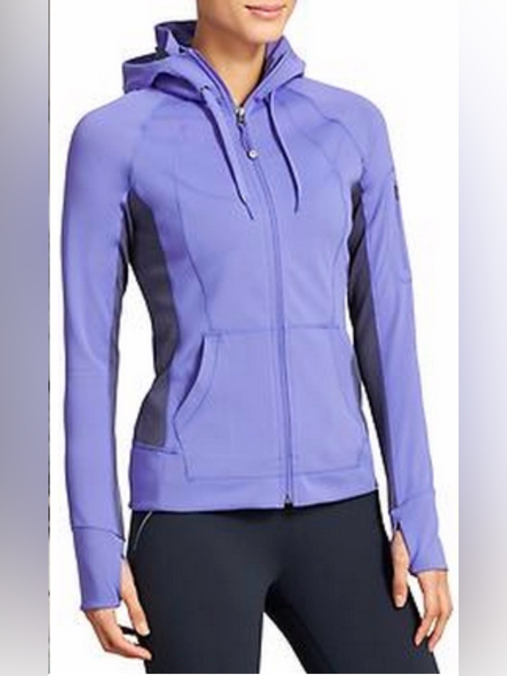 Athleta Zip Up Hooded Jacket Small Purple Athletic Running Jacket Thumbholes
